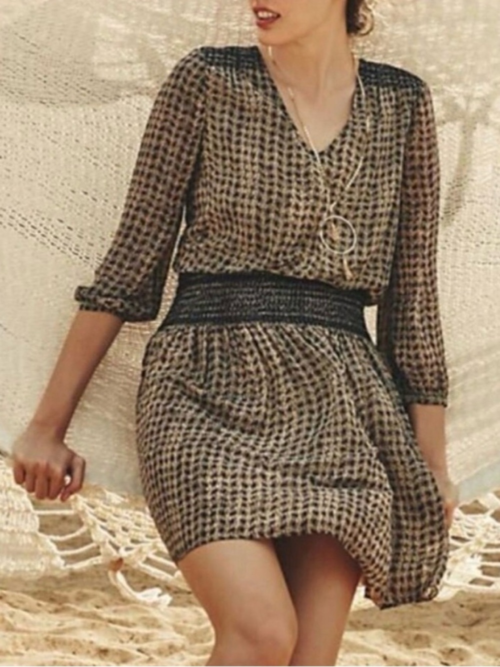 Anthropologie Vanessa Virginia Daytripper Dress in Neutral Motif Sz S
